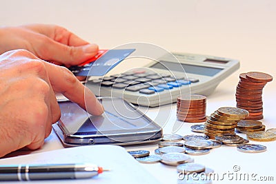 Internet banking using cell phone Stock Photo