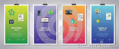 Internet banner set of contract signature, investment and business icons Vector Illustration
