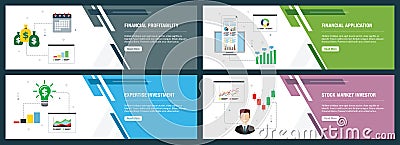 Internet banner set with financial profitability and investment icons Vector Illustration