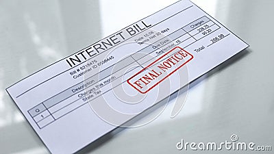 Internet bill final notice, seal stamped on document, payment for services Stock Photo