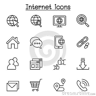 Internet browser icon set in thin line style Vector Illustration