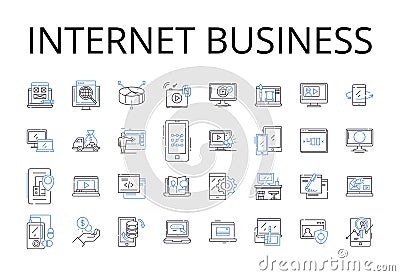 Internet business line icons collection. Online business, E-commerce, Web-based business, Digital enterprise Vector Illustration