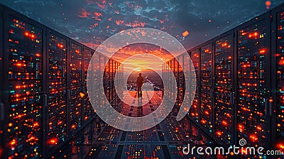 Internet Business, Network and cybersecurity of data center with engineer working in a server room computer Stock Photo