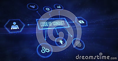 Internet, business, Technology and network concept.virtual screen of the future and sees the inscription: Code of conduct Stock Photo