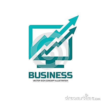 Internet business - vector logo concept illustration. Computer monitor icon. Finance growth graphic sign. Arrow symbol. Vector Illustration