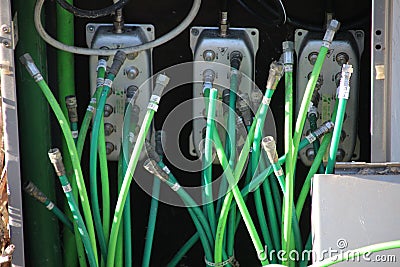 Internet and cable coax cables replaced by glass fiber to speed up connection in Gouda the Netherlands. Editorial Stock Photo