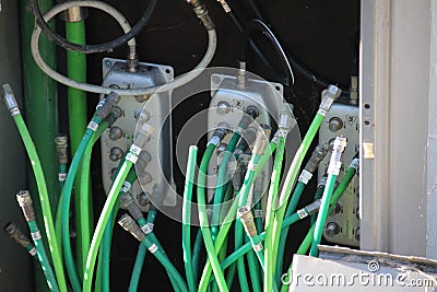 Internet and cable coax cables replaced by glass fiber to speed up connection in Gouda the Netherlands. Editorial Stock Photo