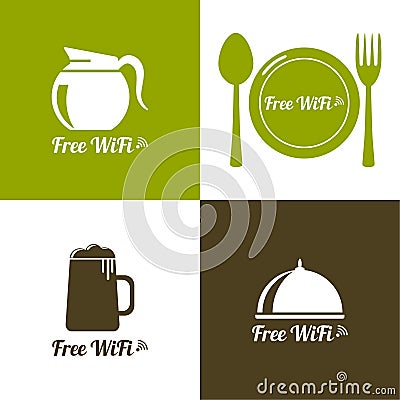Internet cafes. Wireless free connection. Vector Illustration