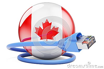 Internet connection in Canada. Lan cable with Canadian flag. 3D rendering isolated on white background Stock Photo