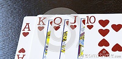 Internet casino poker royal flush cards combination hearts Stock Photo