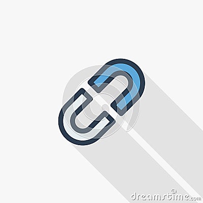 Internet link, broken chain thin line flat color icon. Linear vector symbol. Colorful long shadow design. Vector Illustration