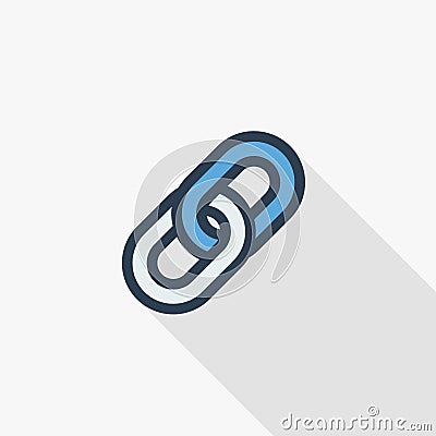 Internet chain link thin line flat color icon. Linear vector symbol. Colorful long shadow design. Vector Illustration