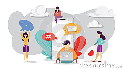 Internet communication in social network. Online wireless Vector Illustration