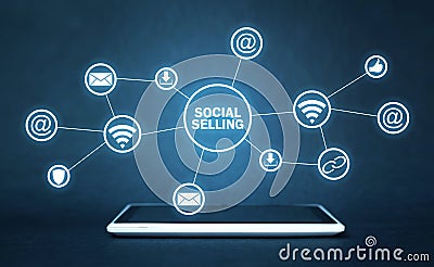 Internet, communication, technology. Concept of social selling Stock Photo