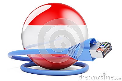 Internet connection in Austria. Lan cable with Austrian flag, 3D rendering Stock Photo