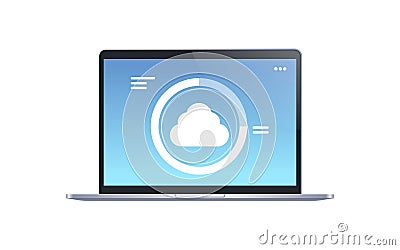 Internet connection cloud computer synchronization laptop screen digital network technology concept white background Vector Illustration