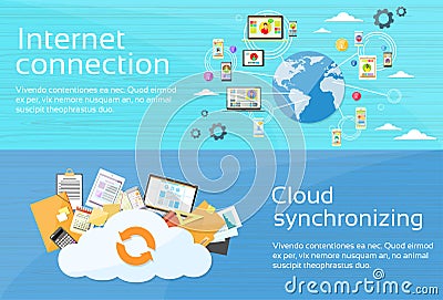 Internet Connection Cloud Synchronizing Computer Vector Illustration