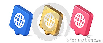 Internet connection global browsing information button cyberspace data search 3d speech bubble isometric icon Vector Illustration