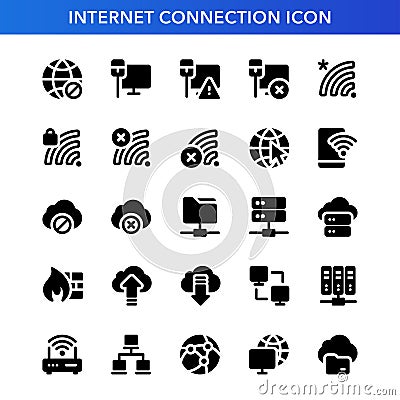 Internet connection icon set in glyph style. Vector Illustration