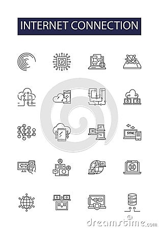 Internet connection line vector icons and signs. Network, Wifi, Broadband, Ethernet, Dial-up, Web, DSL, Tethering Vector Illustration