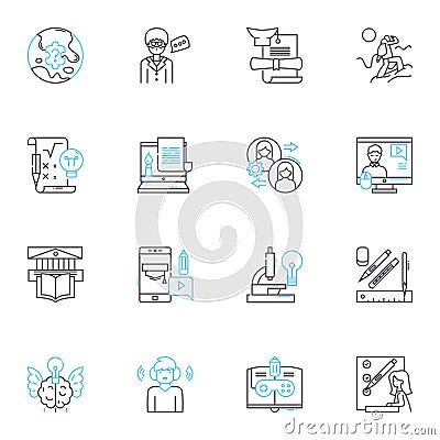 Internet courses linear icons set. E-learning, Online, Distance, Virtual, Web-based, Remote, Digital line vector and Vector Illustration