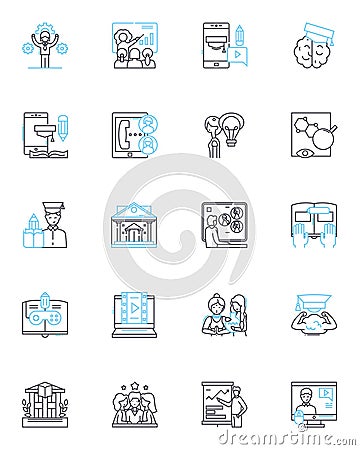 Internet courses linear icons set. E-learning, Online, Distance, Virtual, Web-based, Remote, Digital line vector and Vector Illustration