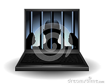 Internet Criminal Behind Bars Cartoon Illustration