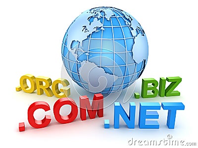 Internet domain and blue world map Stock Photo