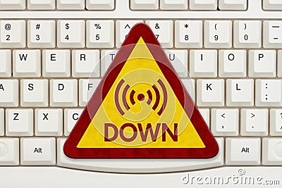 Internet Down message on a sign on a computer keyboard Stock Photo