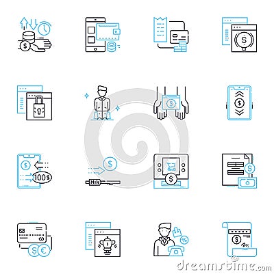 Internet economy linear icons set. E-commerce, Digitalization, Startup, Online, Marketplaces, Cryptocurrency, Blockchain Vector Illustration