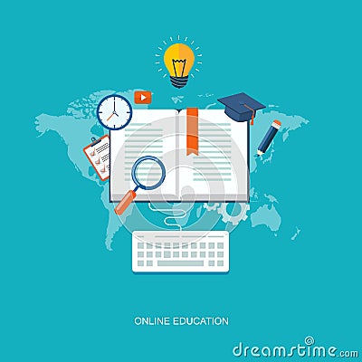 Internet education flat illustration Vector Illustration