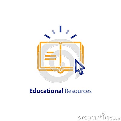 Internet educational resources, online learning courses, open library, dictionary line icon Vector Illustration