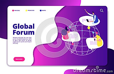 Internet forum concept. People discussion mobile networking communication friend chatting group user email technology Vector Illustration