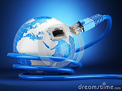 Internet global comunication concept. Earth and ethernet cable o Stock Photo