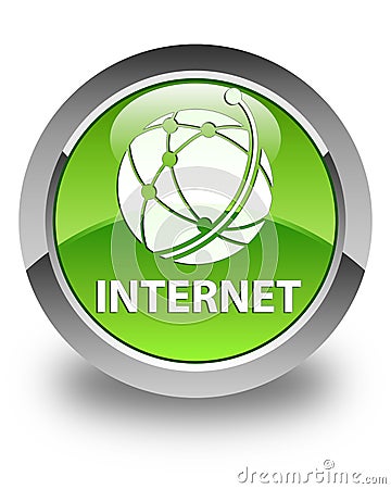 Internet (global network icon) glossy green round button Cartoon Illustration