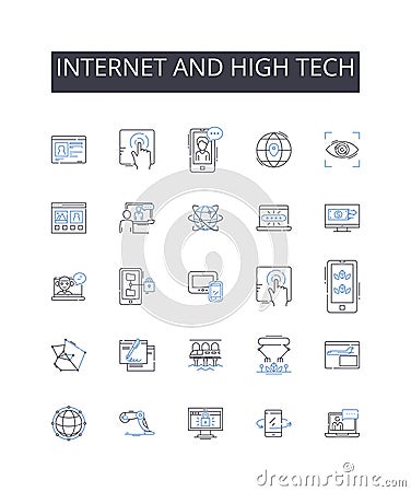 Internet and high tech line icons collection. Cyberspace, World Wide Web, Digital age, Data-driven, Online, Information Vector Illustration