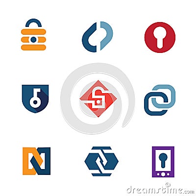 Internet home secure lock security system technology logo icons Stock Photo