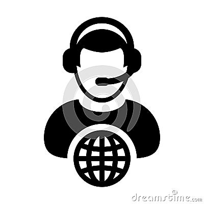 Internet icon vector male customer service person profile symbol with headset for internet network online support Vector Illustration