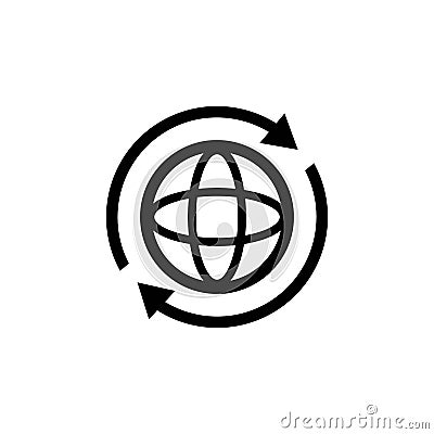 Internet icon. World international earth globe icon. Round globe with 2 sync arrows around icon. Globe symbol silhouette. World Vector Illustration