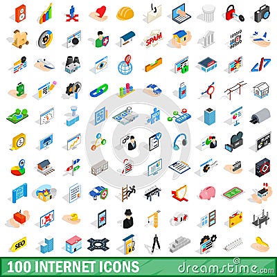 100 internet icons set, isometric 3d style Vector Illustration