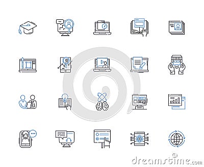 Internet learning line icons collection. E-Learning, Distance Learning, Online Learning, Virtual Learning, Interactive Vector Illustration