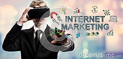 Internet Marketing text with businessman using a virtual reality Stock Photo