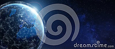 Internet network around Earth for telecommunications, blockchain, 5G cellular data connection, IoT, world finance or smart cities Stock Photo