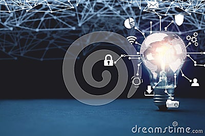 Internet network with creative light bulb. Business technology concept Stock Photo