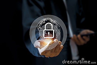 Internet network security concept and secure information cyber security lock symbol Stock Photo