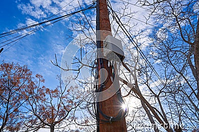 Internet optical fiber connection box in a pole Stock Photo