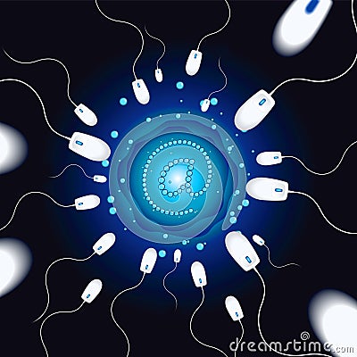 Internet ovule fertilized by mouse Vector Illustration