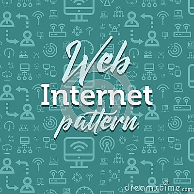 Internet pattern illustration with vector outline simple flat icons on texture background Vector Illustration