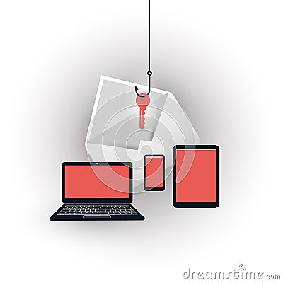 Internet Phishing, Account Hacking Attempt by Malicious Email - Hacker Activity, Data Theft, Hacked, Stolen Login Credentials Vector Illustration
