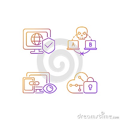 Internet privacy gradient linear vector icons set Vector Illustration